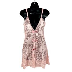 vintage pink sheer bow mini slip dress